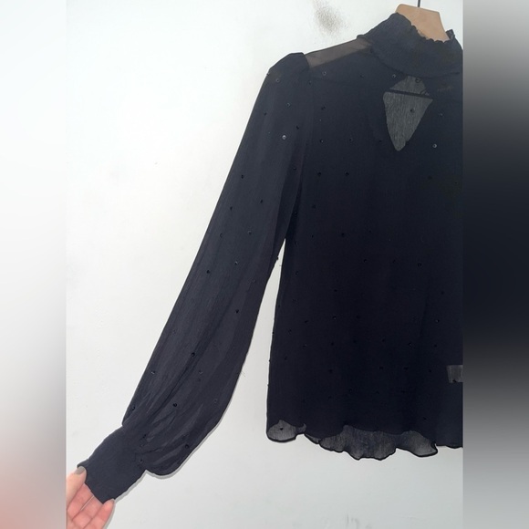 RETROFÊTE Black 100% Silk Mock Neck Blouse in Size XS - Picture 6 of 11